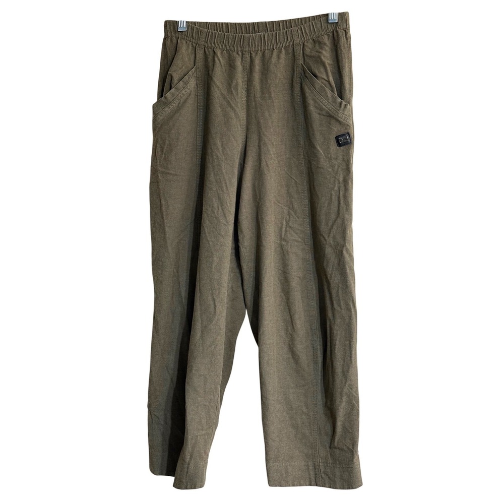 Naya Womens Relaxed Elastic Waist Pants Olive Taupe Textured Straight Leg Sz 0